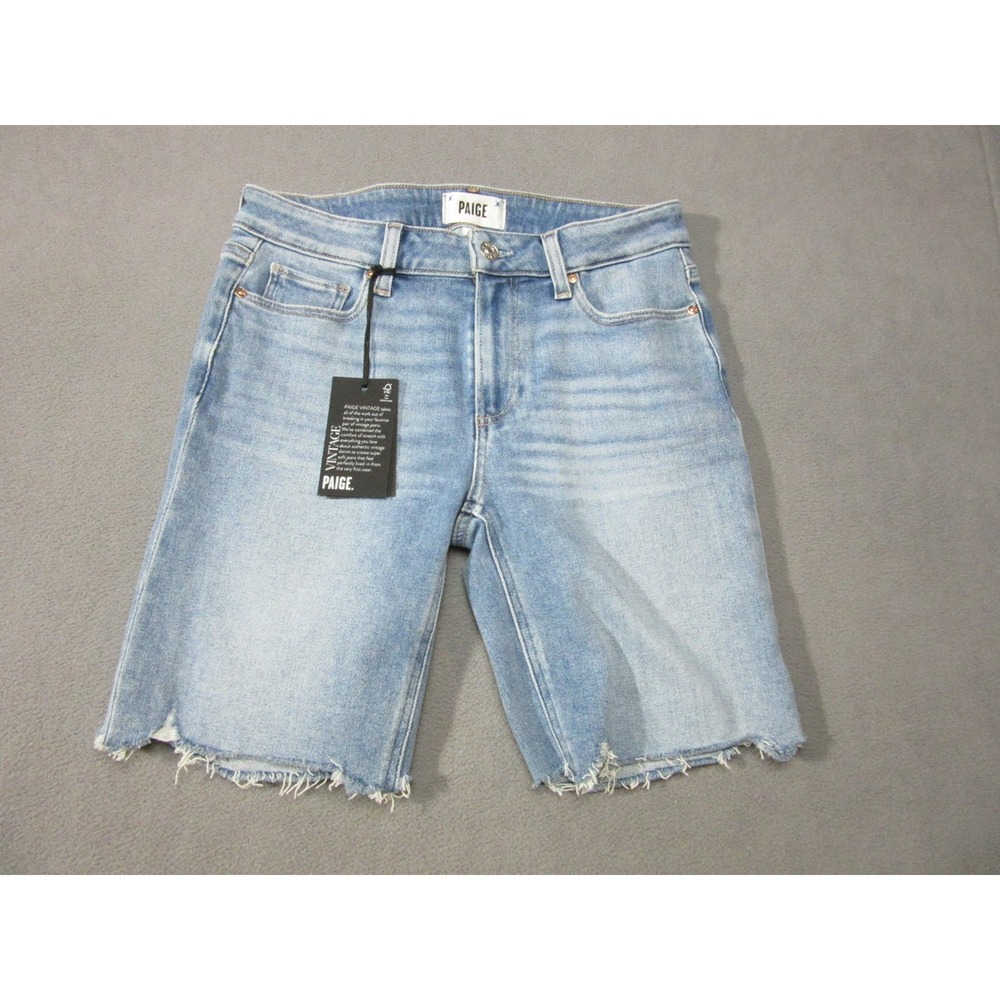 Paige Jax Knee Shorts Womens 27 Blue New Destroyed Hem Cutoff Denim 5247E77-6491